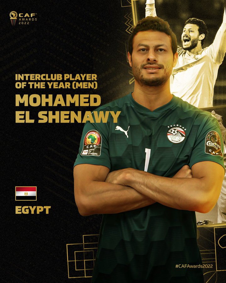  حفل جوائز الكاف: محمد الشناوي أفضل لاعب محلي في إفريقيا.