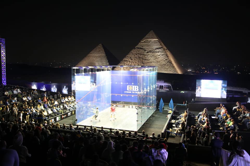 وزراء الرياضة والسياحة والهجرة يشهدون نهائي بطولة مصر الدولية للإسكواش بسفح الأهرامات