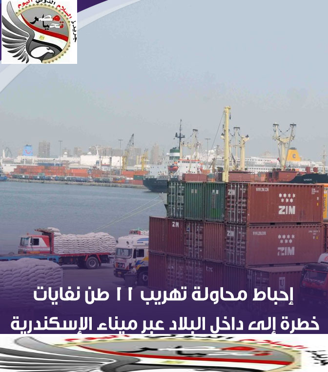 إحباط محاولة تهريب 11 طن نفايات خطرة إلى داخل البلاد عبر ميناء الإسكندرية